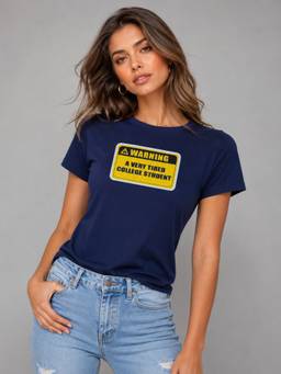 Club York - Women Navy Blue Typographic Printed T-Shirt