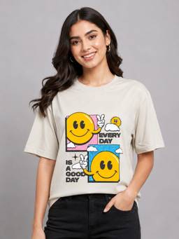 Club York - Women Cream Typographic Printed T-Shirt