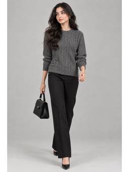 Creative Line - Cable Knit Round Neck Top Grey