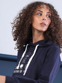 PINACOLADA - Blue Women Printed Stylish Casual Hooded Sweatshirts