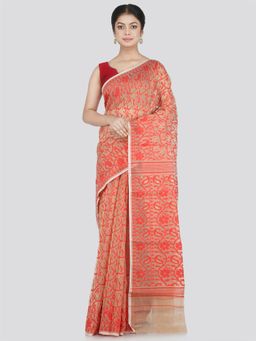 PinkLoom - Women's Soft Cotton Jamdani Saree Without Blouse Piece, Beige