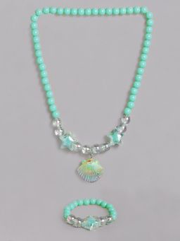 EL REGALO - Kids Girls Jewellery Necklace and Bracelet Combo Green (Set of 2)