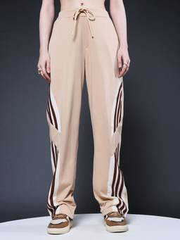 PRONK - Women Beige Premium Side Stripes Track Pant