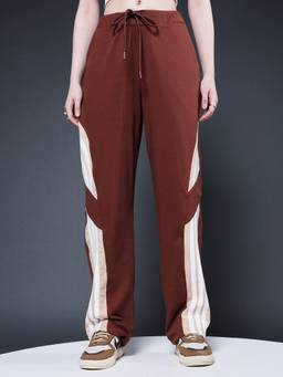 PRONK - Women Premium Brown Side Stripes Track Pant