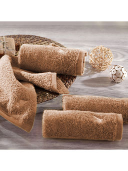 Maspar - Colorart 550GSM Embedded Stripe Solid Aero Brown Face Towels (Set of 4)