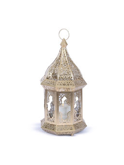 HomeTown - Dazzle Metal and Glass Lantern in White