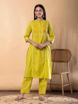 Readiprint - Straight Style Cotton Fabric Green Kurta and Pant