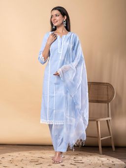 Readiprint - Straight Style Cotton Fabric Blue Kurta and Pant with Dupatta