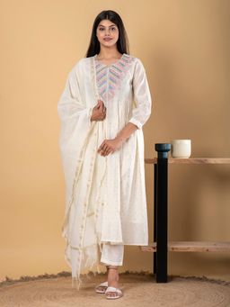 Readiprint - Chanderi Silk Fabric Cream Kurta and Pant with Dupatta