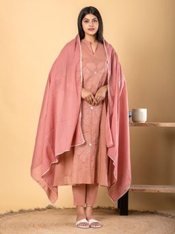 Readiprint - A-Line Cotton Fabric Brown Kurta and Pant with Dupatta