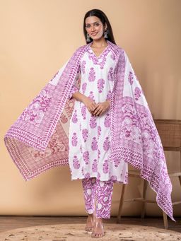 Readiprint - Straight Style Cotton Blend Fabric Magenta Kurta and Pant with Dupatta
