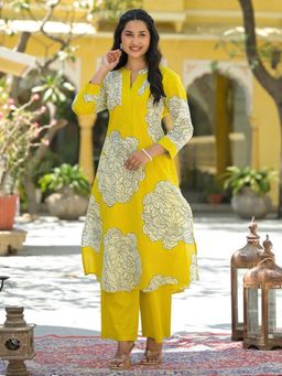 Readiprint - Straight Style Cotton Fabric Yellow Kurta and Palazzo