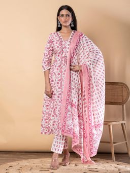 Readiprint - Cotton Fabric Pink Kurta and Pant with Dupatta
