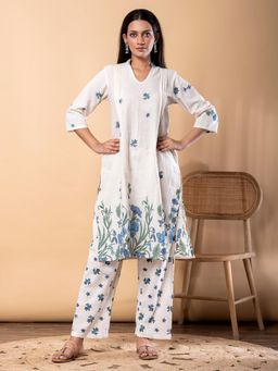 Readiprint - Straight Style Cotton Flex Fabric Off White Kurta with Palazzo