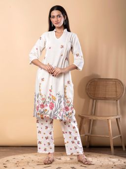 Readiprint - Straight Style Cotton Flex Fabric Off White Kurta with Palazzo