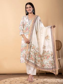 Readiprint - Straight Style Cotton Fabric Green Kurta and Pant with Dupatta