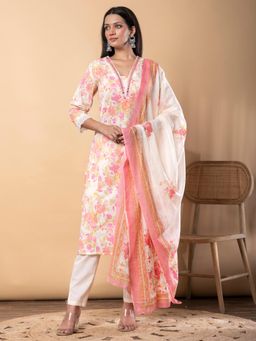 Readiprint - Straight Style Cotton Fabric Pink Kurta and Pant with Dupatta