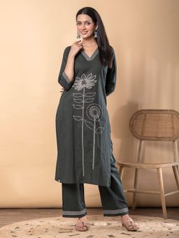 Readiprint - Straight Style Cotton Fabric Black Kurta with Pant