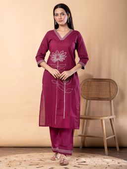 Readiprint - Straight Style Cotton Fabric Magenta Kurta with Pant