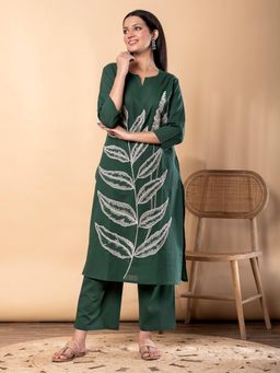Readiprint - Straight Style Poly Cotton Fabric Green Kurta with Pant