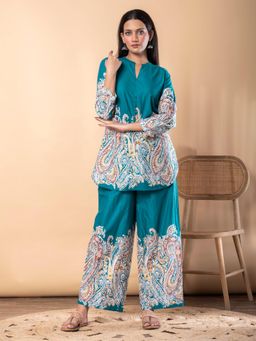 Readiprint - Curved Style Poly Cotton Fabric Blue Co-Ord Set