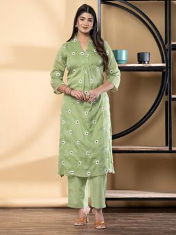 Readiprint - Straight Style Mulmul Fabric Green Kurta and Pant