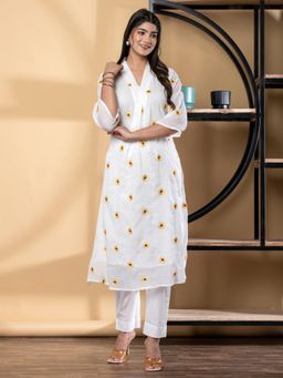 Readiprint - Straight Style Mulmul Fabric White Kurta and Pant