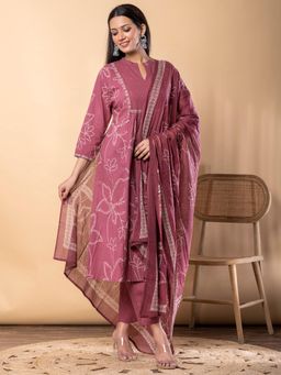 Readiprint - Cotton Fabric Maroon Kurta and Pant with Dupatta