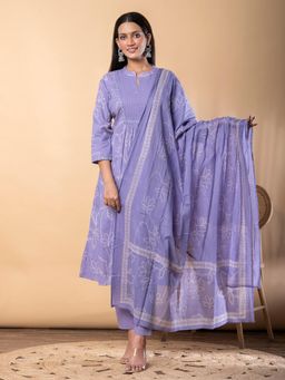 Readiprint - Cotton Fabric Purple Kurta and Pant with Dupatta