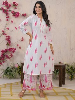 Readiprint - Straight Style Cotton Fabric Pink Kurta and Palazzo with Dupatta