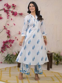 Readiprint - Straight Style Cotton Fabric Blue Kurta and Palazzo with Dupatta