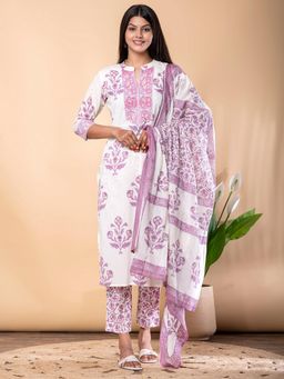 Readiprint - Straight Style Cotton Fabric Mauve Kurta and Pant with Dupatta