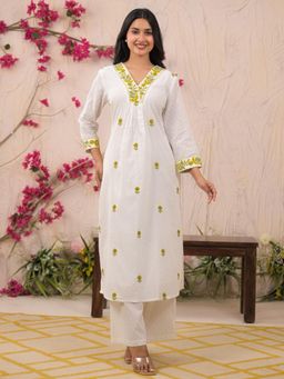 Readiprint - Straight Style Mulmul Fabric White Kurta and Palazzo
