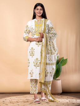 Readiprint - Straight Style Cotton Fabric Green Kurta and Pant with Dupatta