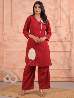 Readiprint - Straight Style Cotton Flex Fabric Red Kurta and Palazzo