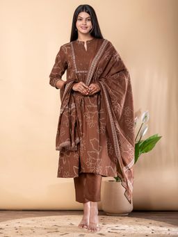 Readiprint - Cotton Fabric Coffee Brown Kurta and Pant with Dupatta