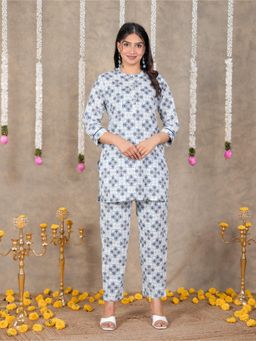 ARAMYA - White Soft Cotton Straight Floral Print Co-Ord Set