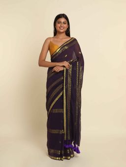 Suta - Purple Woven Design Cotton Blend Saree
