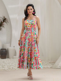 Rain & Rainbow - Women Multi-Color Cotton Shoulder Straps Dress