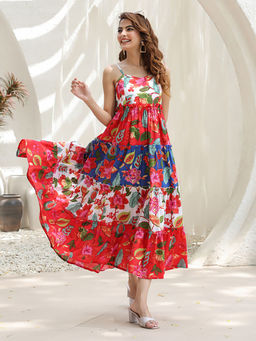 Rain & Rainbow - Women Multi-Color Cotton Shoulder Straps Dress