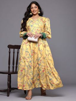 A plus by Ahalyaa - Women Yellow Crepe V-Neck Dress