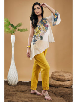 Soup by Sougat Paul - Zinnia Applique One-Shoulder Top with Pants & Slip (Set of 3)