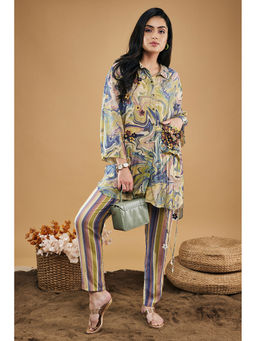 Soup by Sougat Paul - Marble Mosaic Embellished Shirt with Pants (Set of 2)