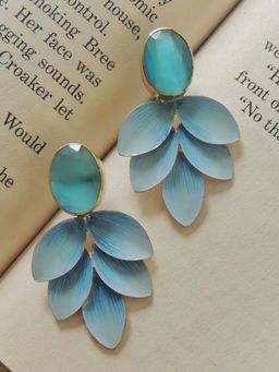Johori - Hand-Painted Pastel Blue leaves Studs