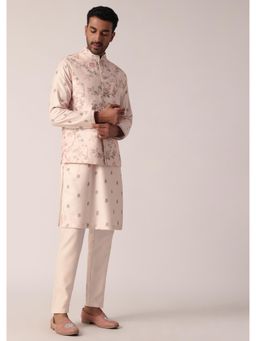KALKI FASHION - Pink Festive Kurta with Jacket and Pant For Men (Set of 3)
