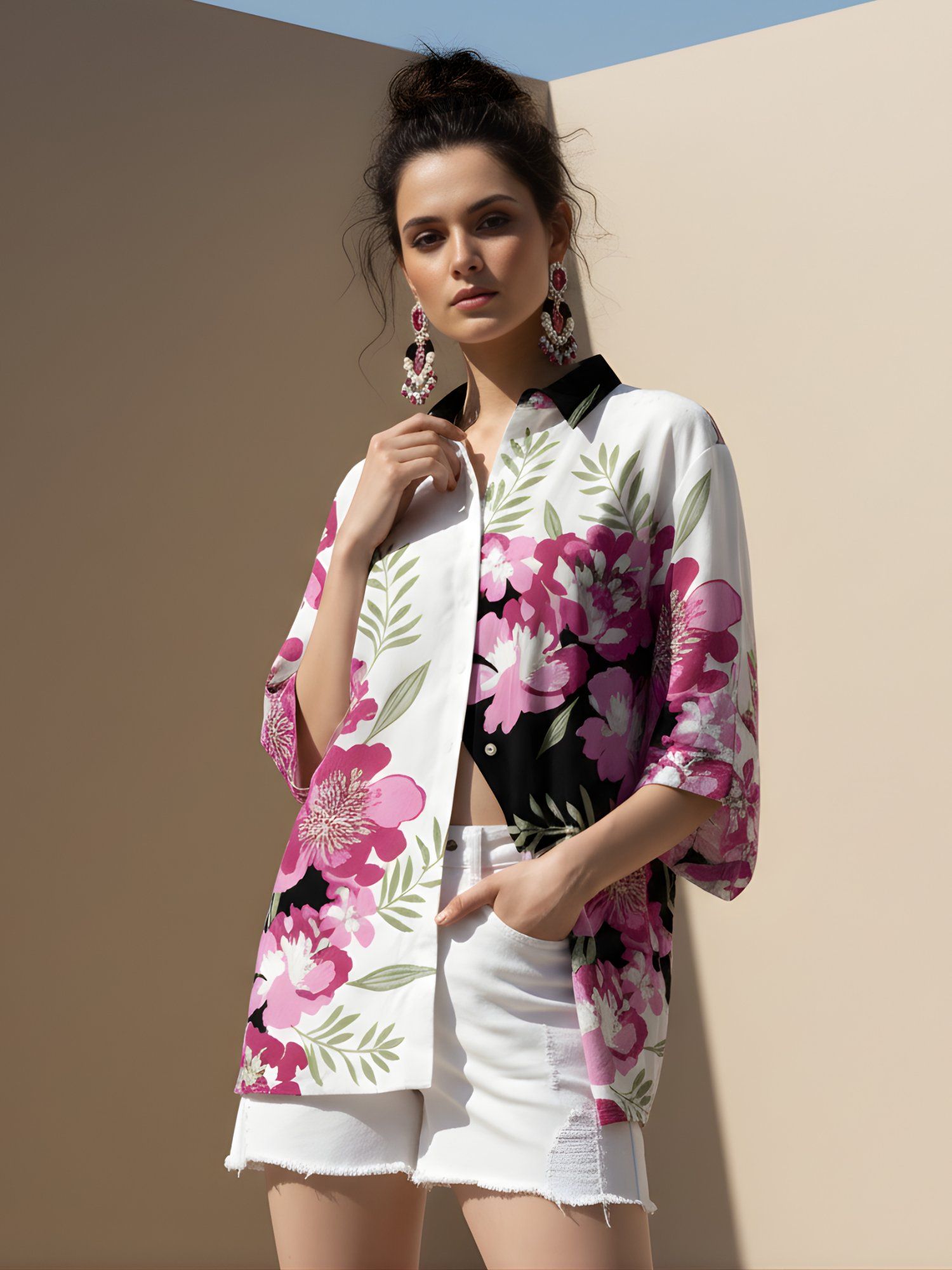 Multicolor Floral Print Cotton Shirt-image-9