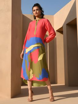 Dora Dori - Women Multicolour Chanderi Abstract Printed Dress