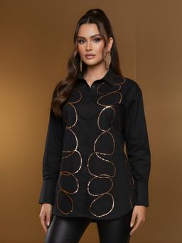 Dora Dori - Solid Embroidered Black Shirt