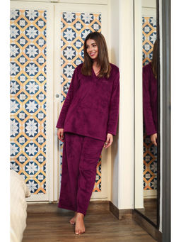 FEATHERS CLOSET - Purple Solid Relaxed Fit Top and Pant (Set of 2)