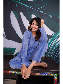 FEATHERS CLOSET - Navy Blue Solid Relaxed Fit Top and Pant (Set of 2)